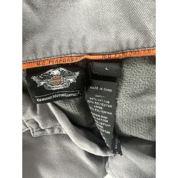 HARLEY-DAVIDSON Gray & Black Embroidered Vented Back Garage Shirt Men Sz L - Picture 4 of 4